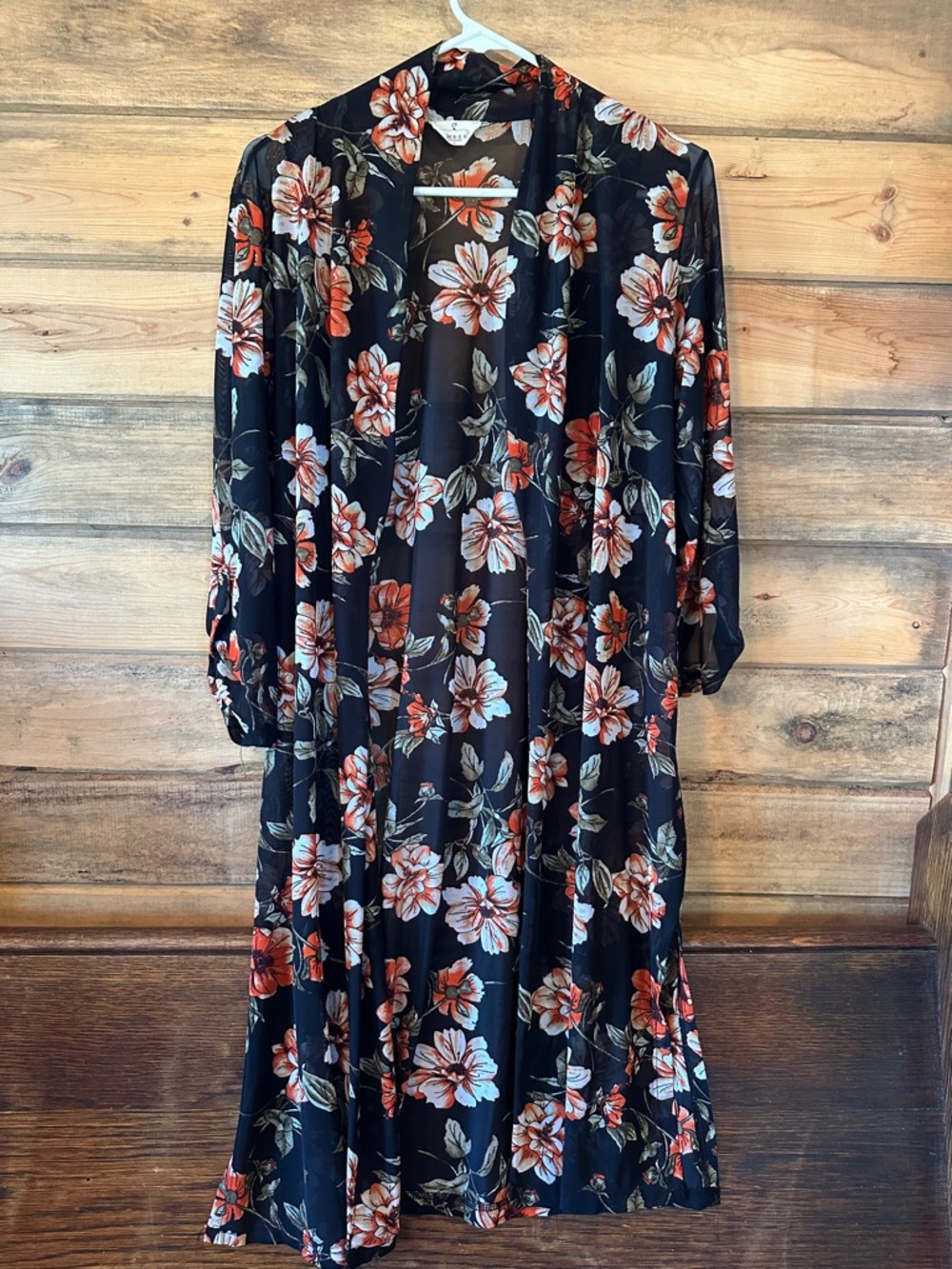 Black Floral Maxi Dress with Orange & Cream Blooms